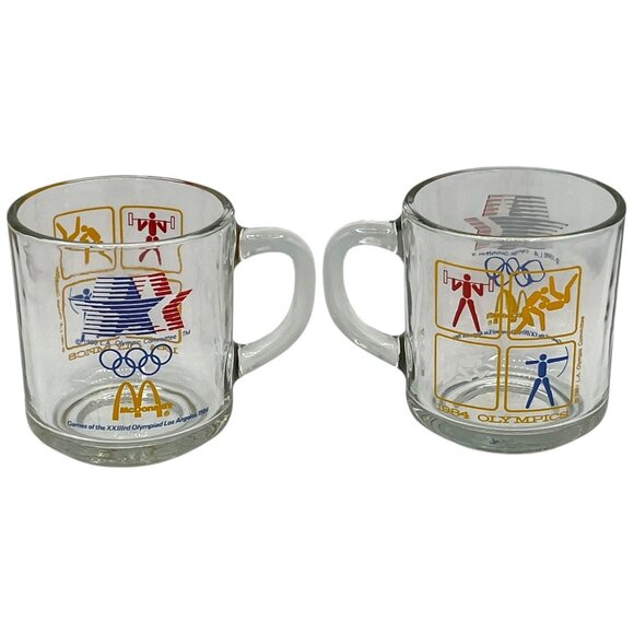 Pair of 1984 McDonalds Olympic Glass Mugs LA Olympic Committee Logo Sports Icons - Picture 8 of 8
